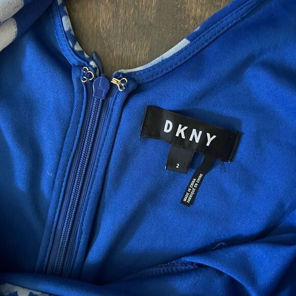 Dkny Women's Blue Mixed Floral Jersey Chiffon V-Neck Midi Wrap Dress Sz-2 - Picture 12 of 13